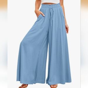 Wide Leg Drawstring Palazzo Pants Small Light Blue